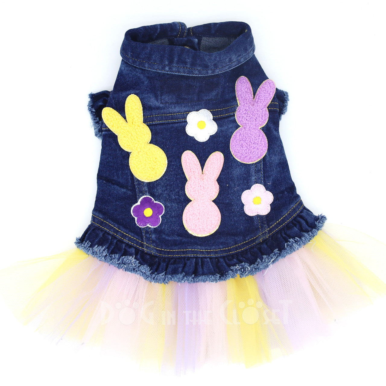 Peep Bunnies Denim Dog Jacket with Tutu Pink Denim with Ruffles