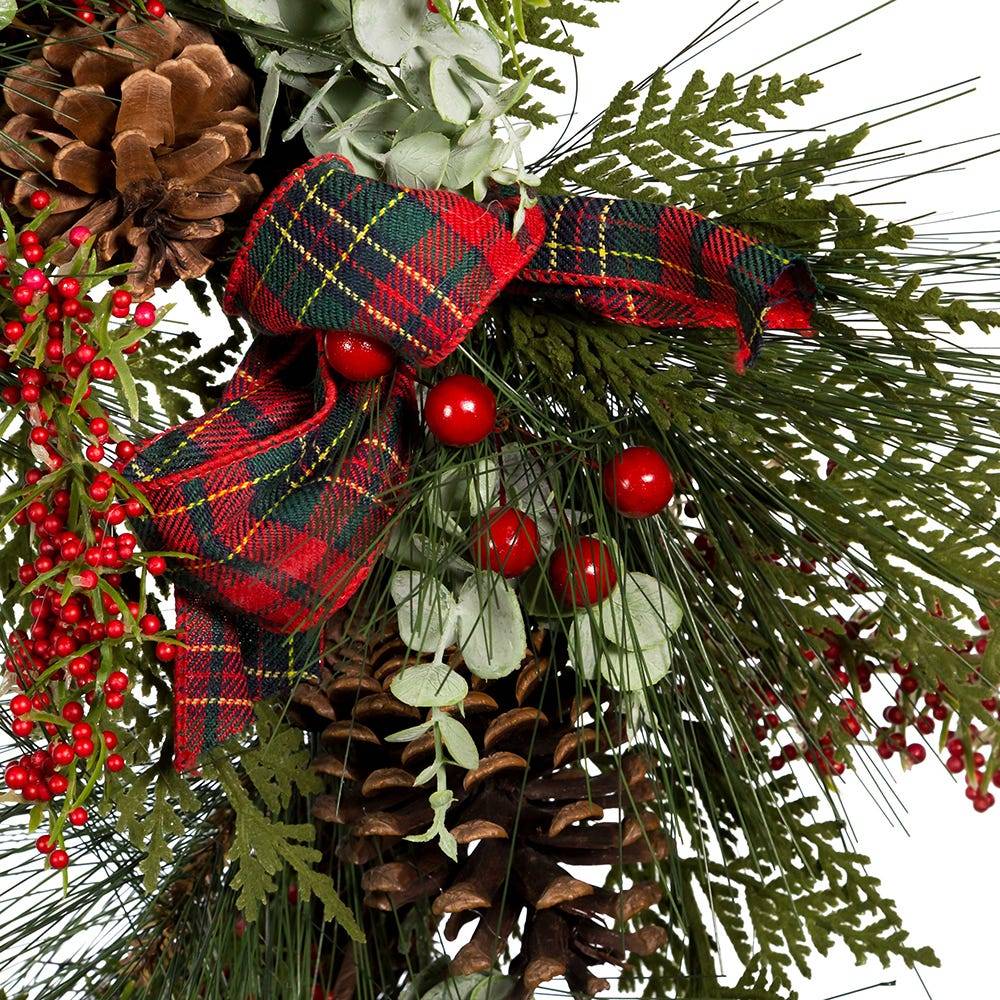 Kurt Adler 24-Inch Berries and Pinecone Ribbon Rattan Wreath