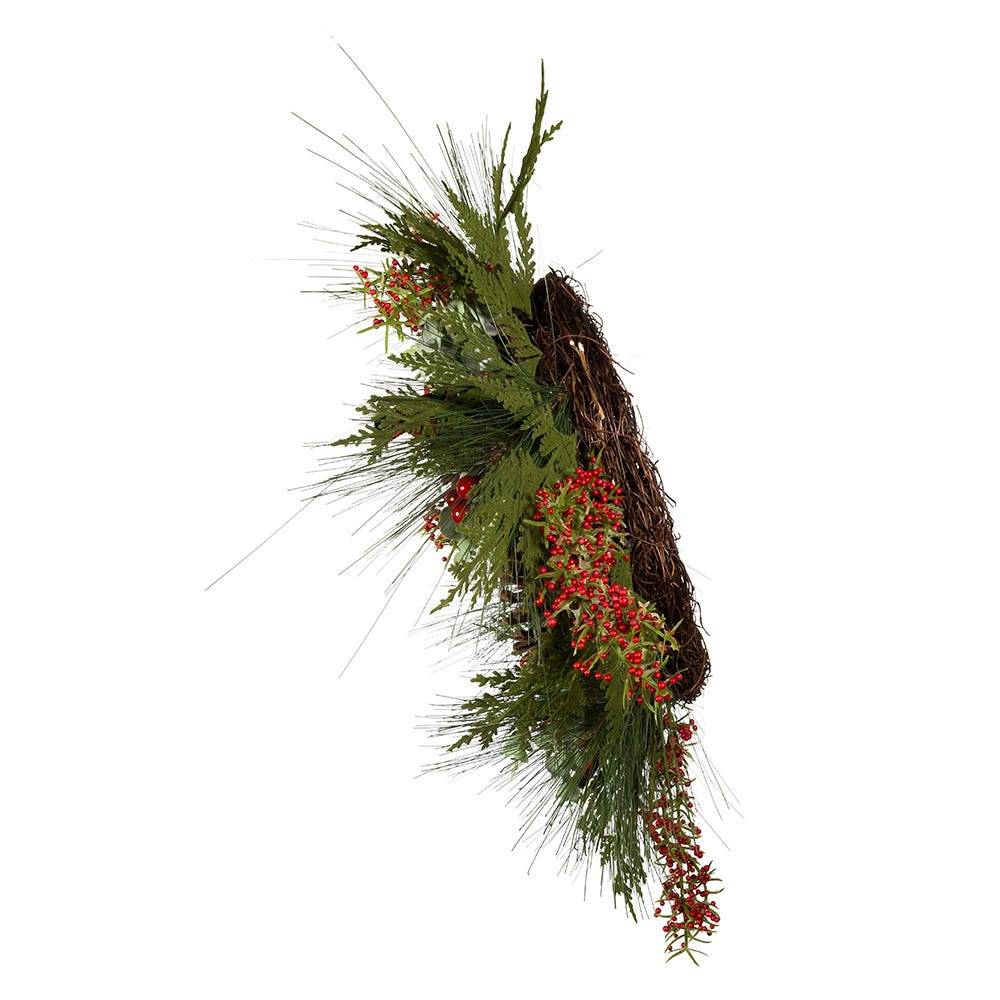 Kurt Adler 24-Inch Berries and Pinecone Ribbon Rattan Wreath