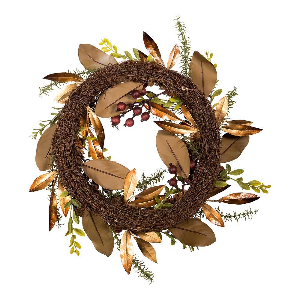 Kurt Adler 24-Inch Berries and Pinecone Burgundy Rattan Wreath