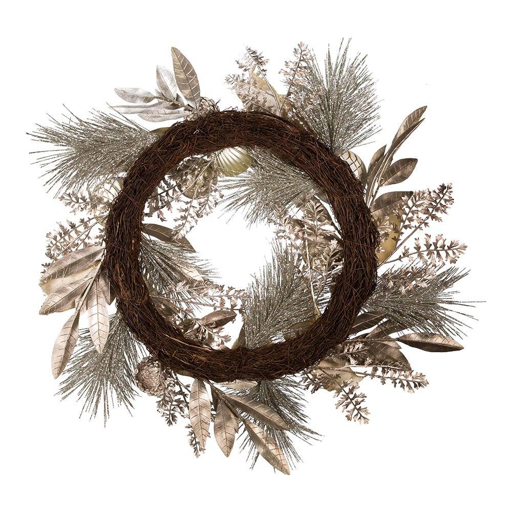 Kurt Adler 24-Inch Silver and Gold Champagne Rattan Wreath