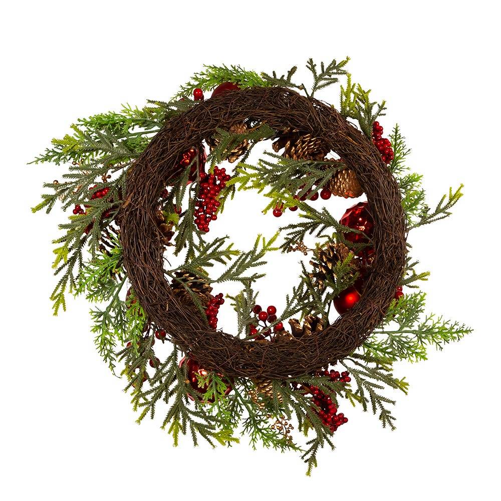 Kurt Adler 24-Inch Un-Lit Decorated Green Rattan Wreath