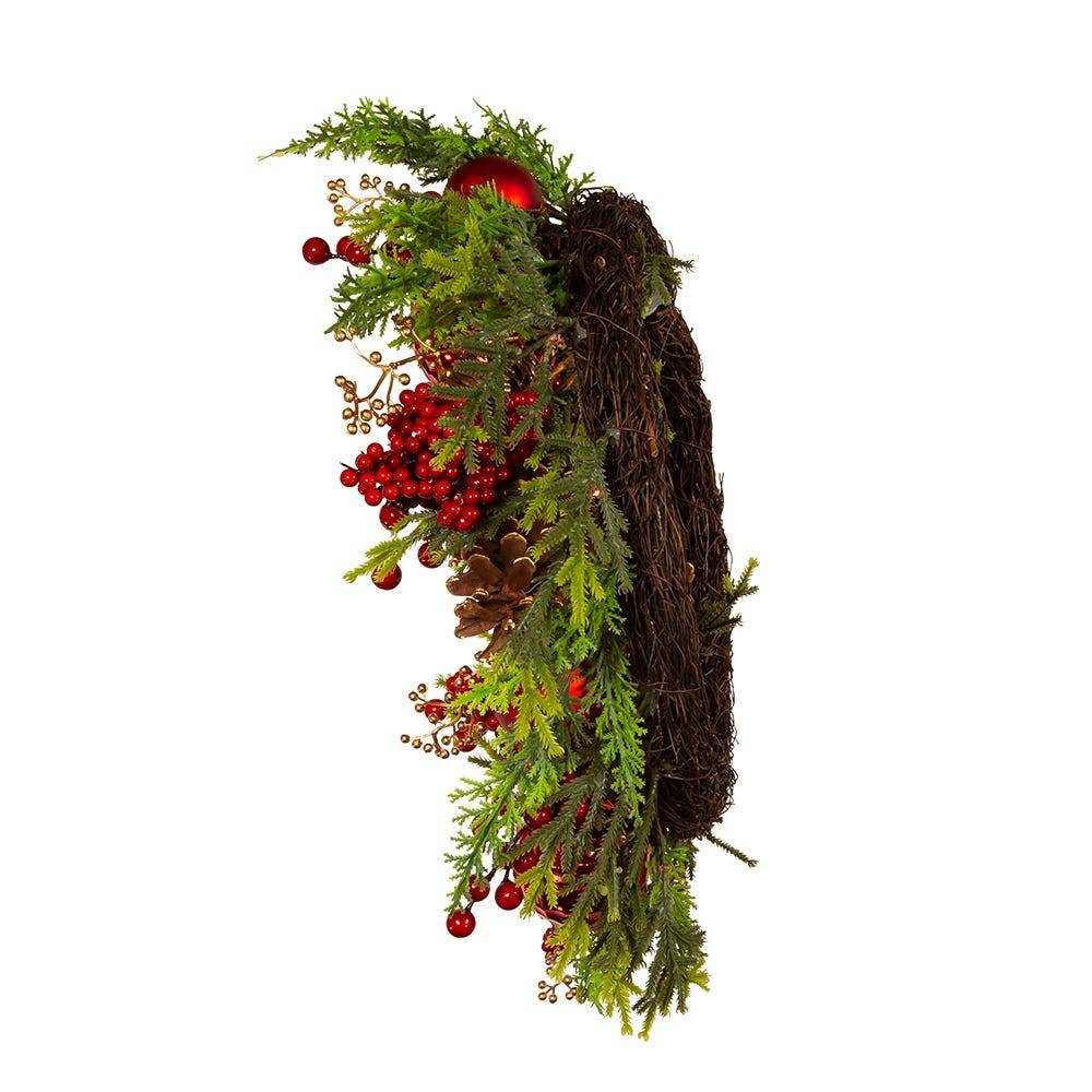 Kurt Adler 24-Inch Un-Lit Decorated Green Rattan Wreath