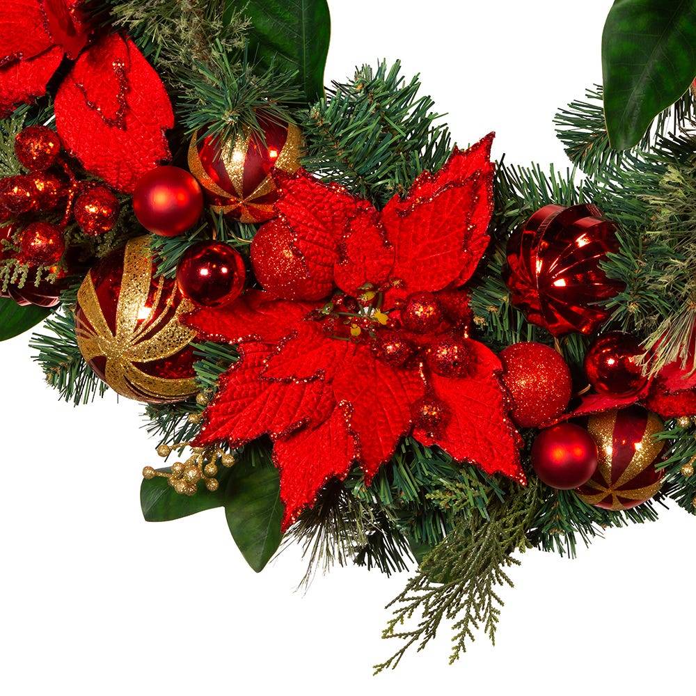 Kurt Adler 30-Inch Unlit Red & Gold Poinsettia Wreath