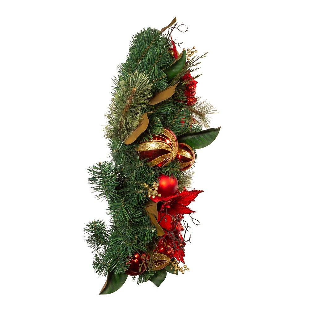 Kurt Adler 30-Inch Unlit Red & Gold Poinsettia Wreath