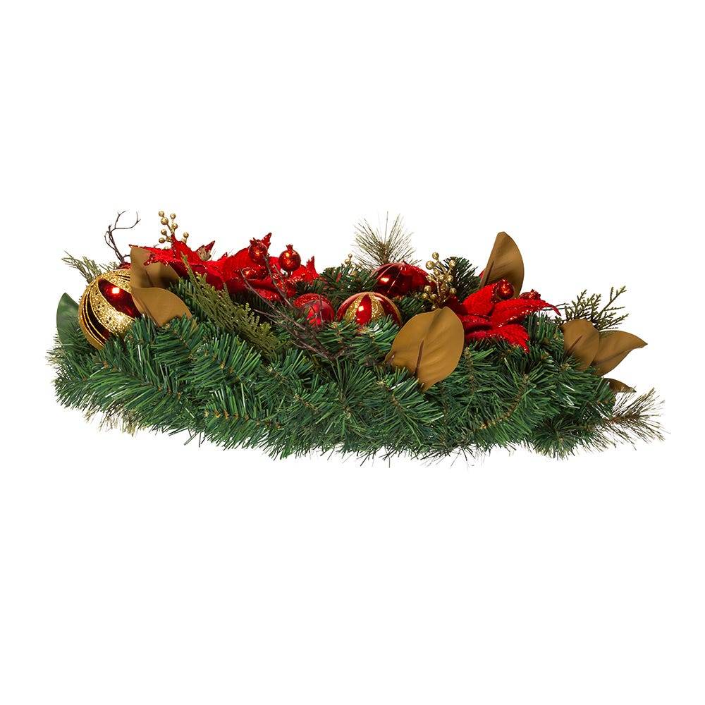 Kurt Adler 30-Inch Unlit Red & Gold Poinsettia Wreath