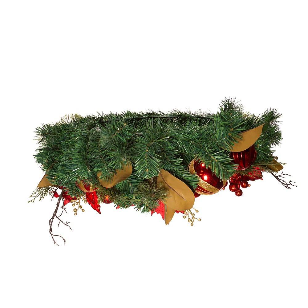 Kurt Adler 30-Inch Unlit Red & Gold Poinsettia Wreath