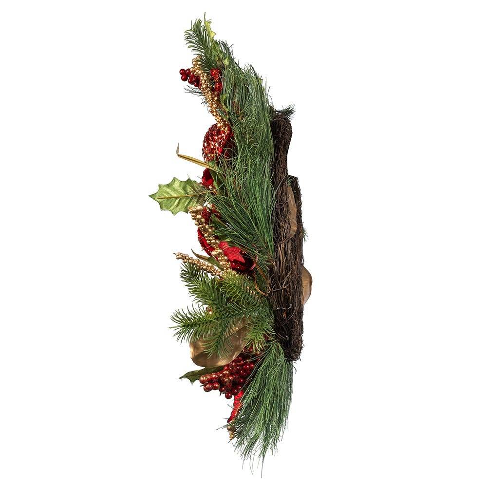 Kurt Adler 24-Inch Unlit Gold and Red Poinsettia Wreath