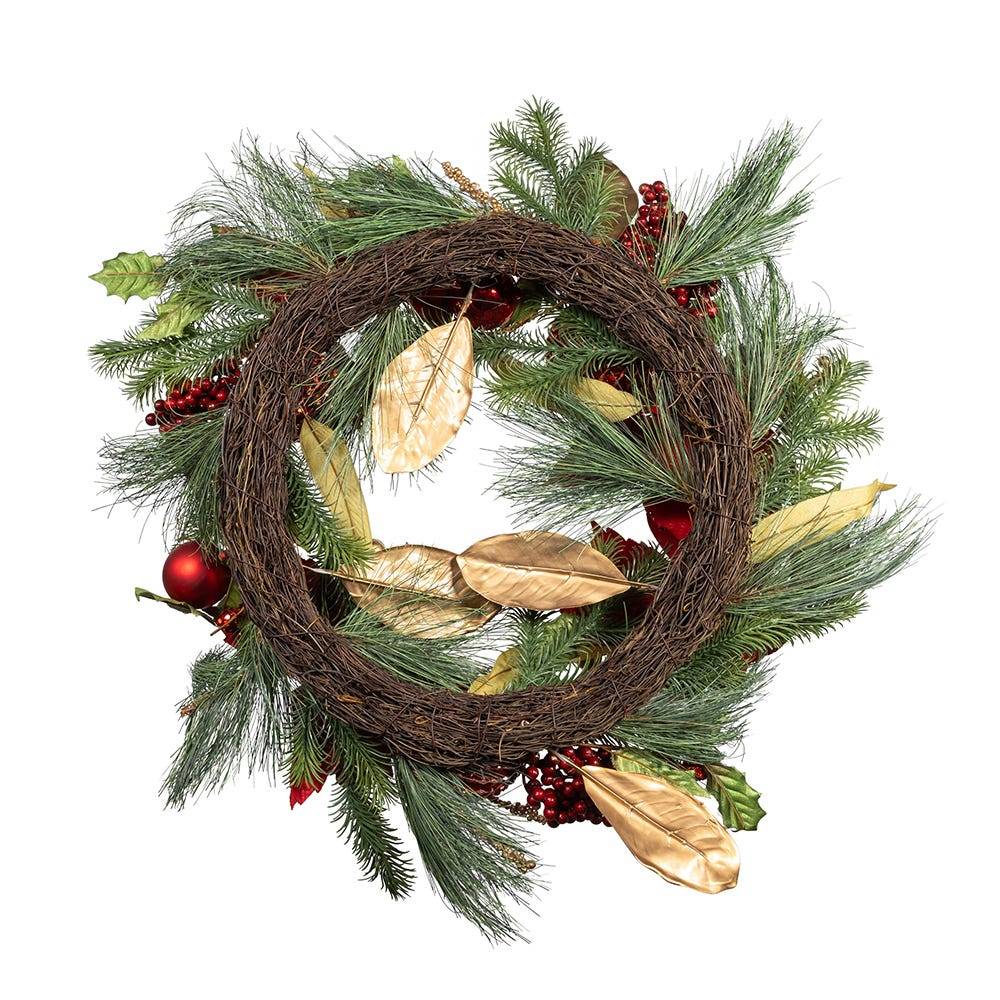 Kurt Adler 24-Inch Unlit Gold and Red Poinsettia Wreath