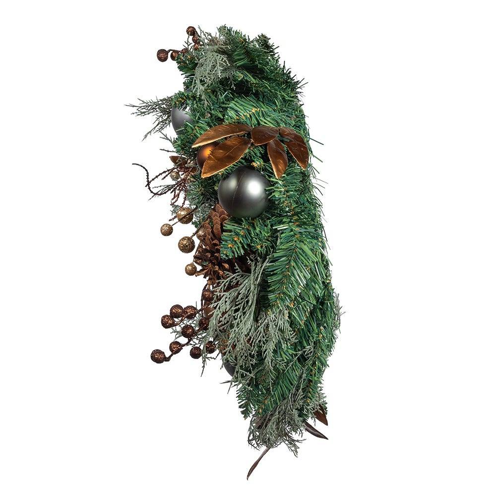 Kurt Adler 24-Inch Unlit Copper and Silver Balls Green Wreath