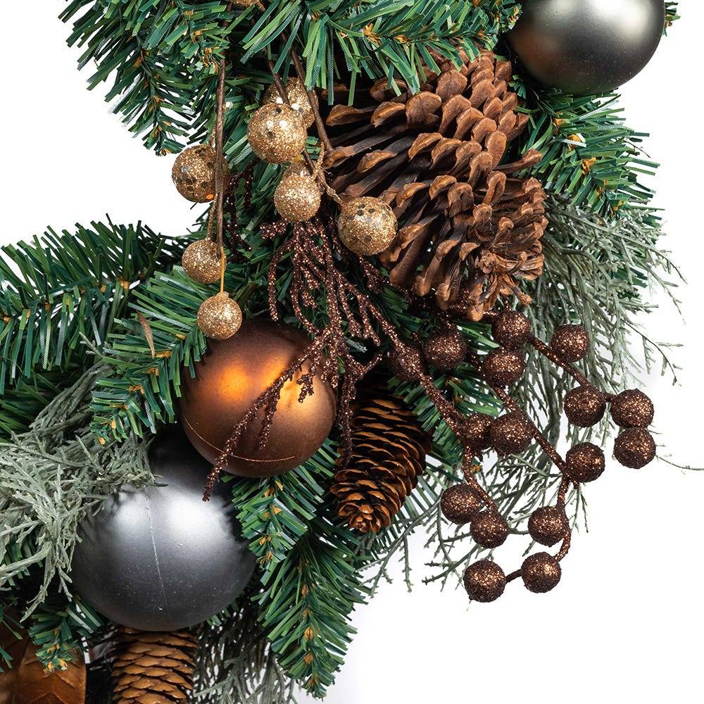 Kurt Adler 24-Inch Unlit Copper and Silver Balls Green Wreath