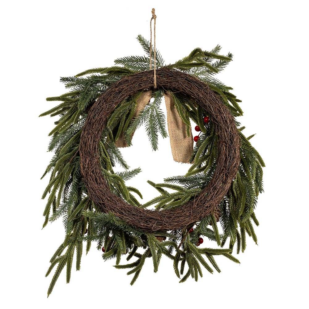 Kurt Adler 24-Inch Unlit Berries and Pinecone Rattan Wreath