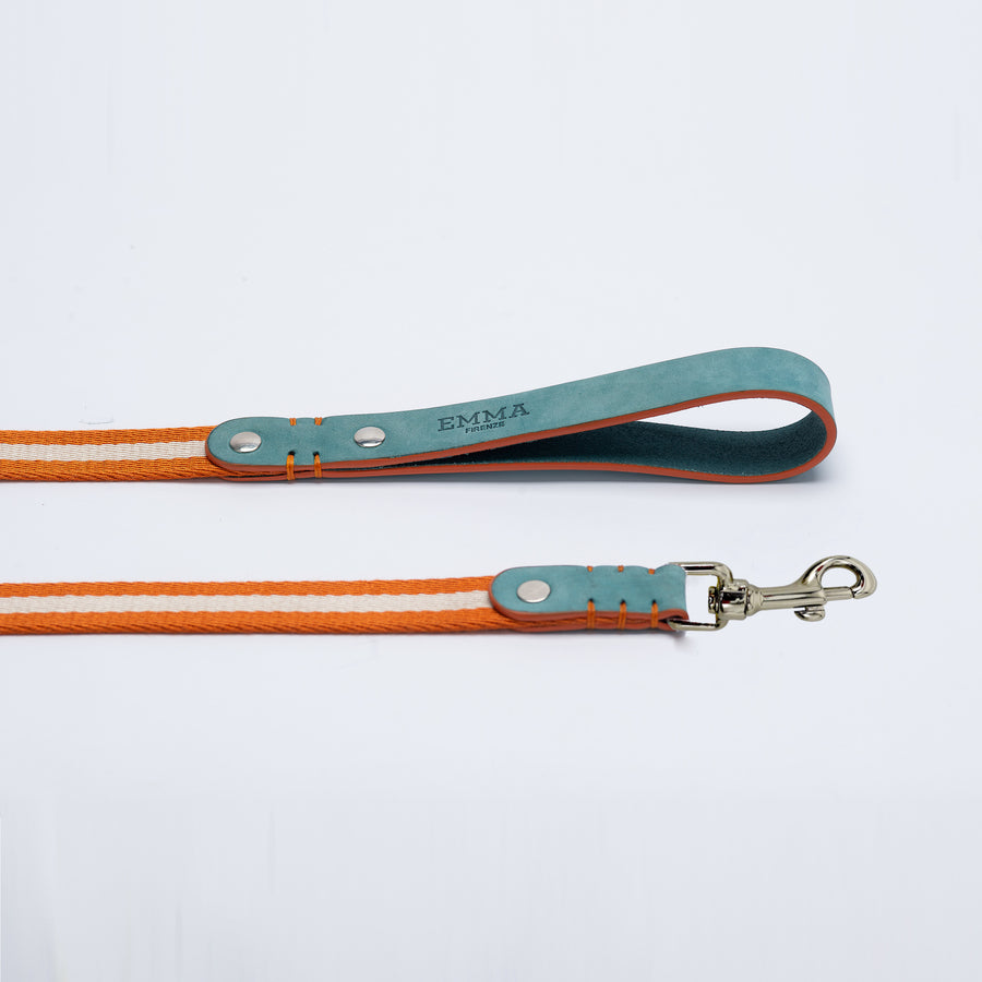 Dog Lead In Fabric And Light Blue Nubuck Leather Emma Firenze