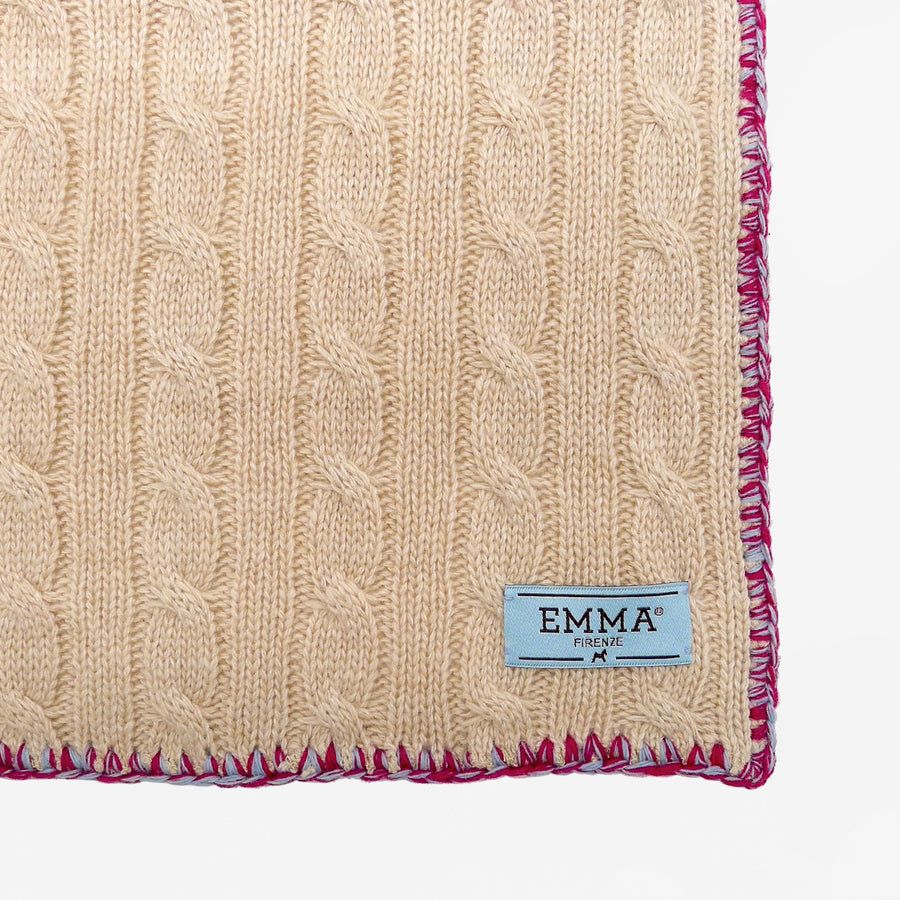 White Dog Blanket In Pure Wool With Braided Pattern Emma Firenze