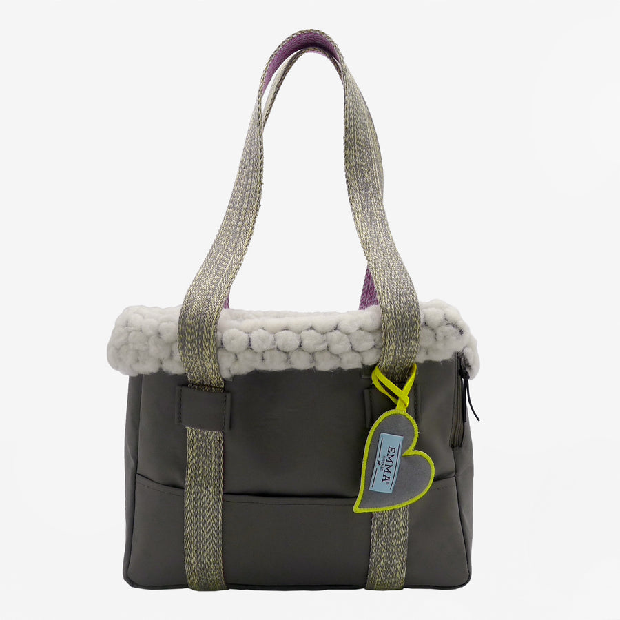 Customizable Gray Nylon Bag For Small Dogs With Yellow Details Emma Firenze