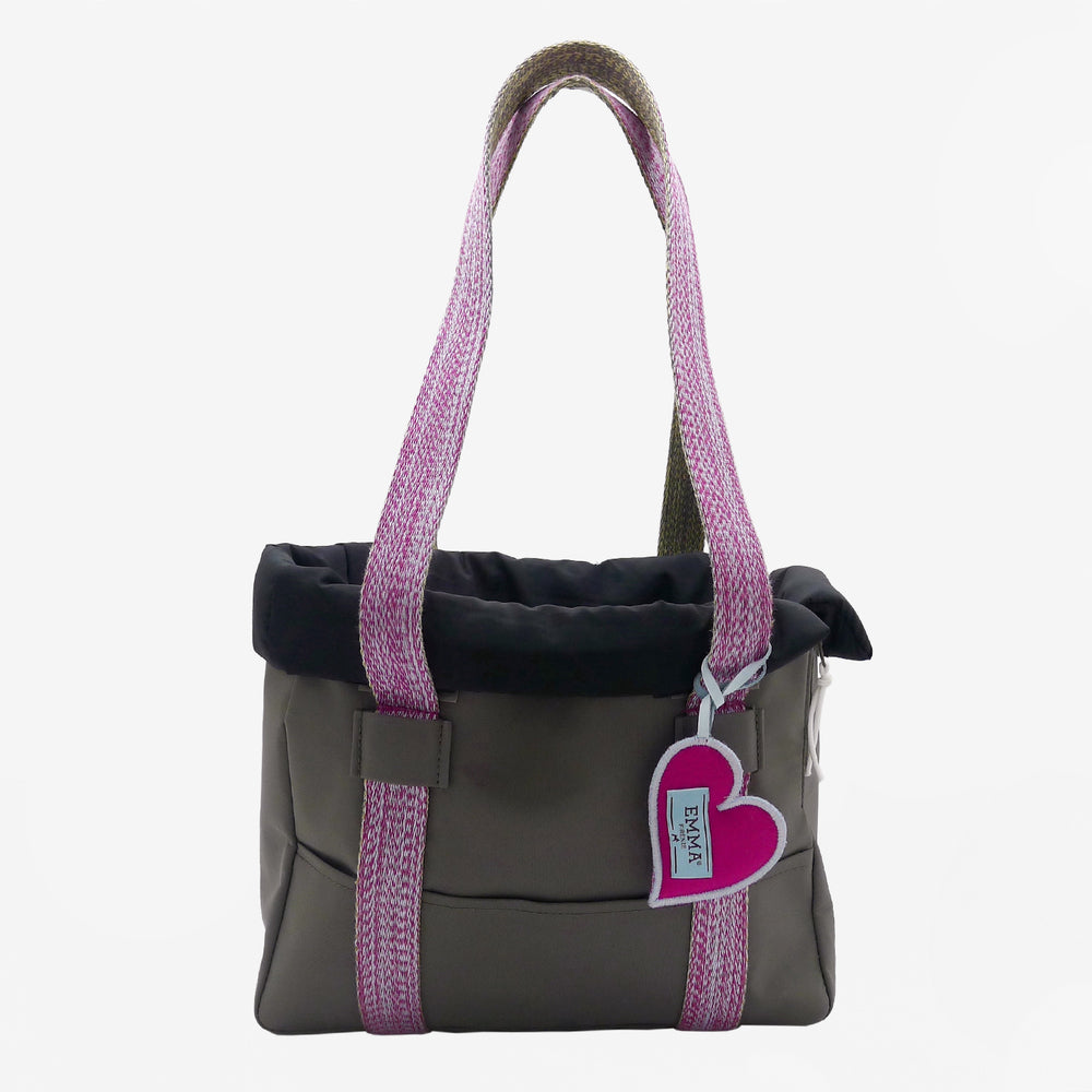 Customizable Gray Nylon Bag For Small Dogs With Fuchsia Details Emma Firenze