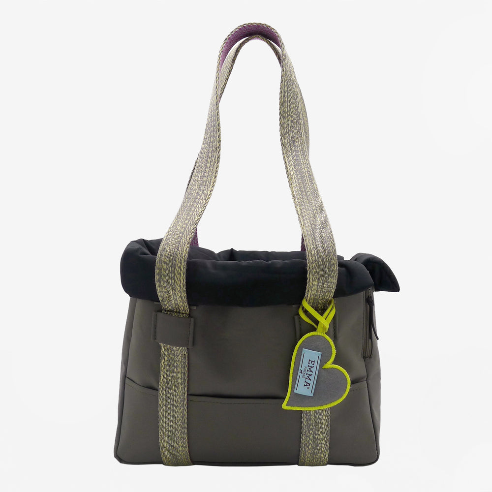 Customizable Gray Nylon Bag For Small Dogs With Yellow Details Emma Firenze