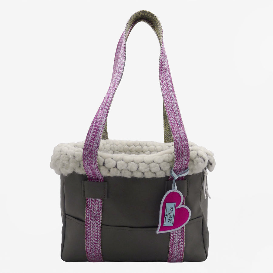 Customizable Gray Nylon Bag For Small Dogs With Fuchsia Details Emma Firenze