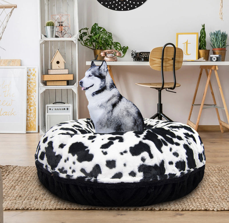 Bagel Dog Bed - Black Puma and Spotted Pony or Customize your Own