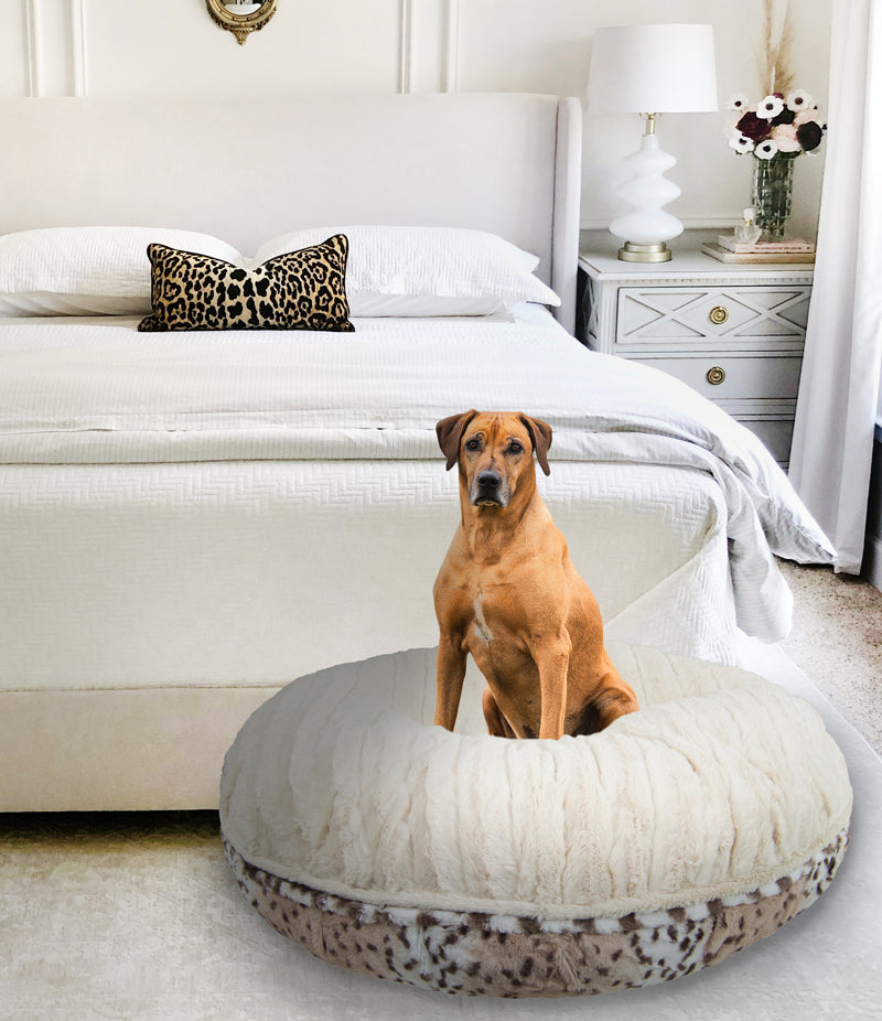 Bagel Dog Bed - Aspen Snow Leopard and Natural Beauty or Customize your Own