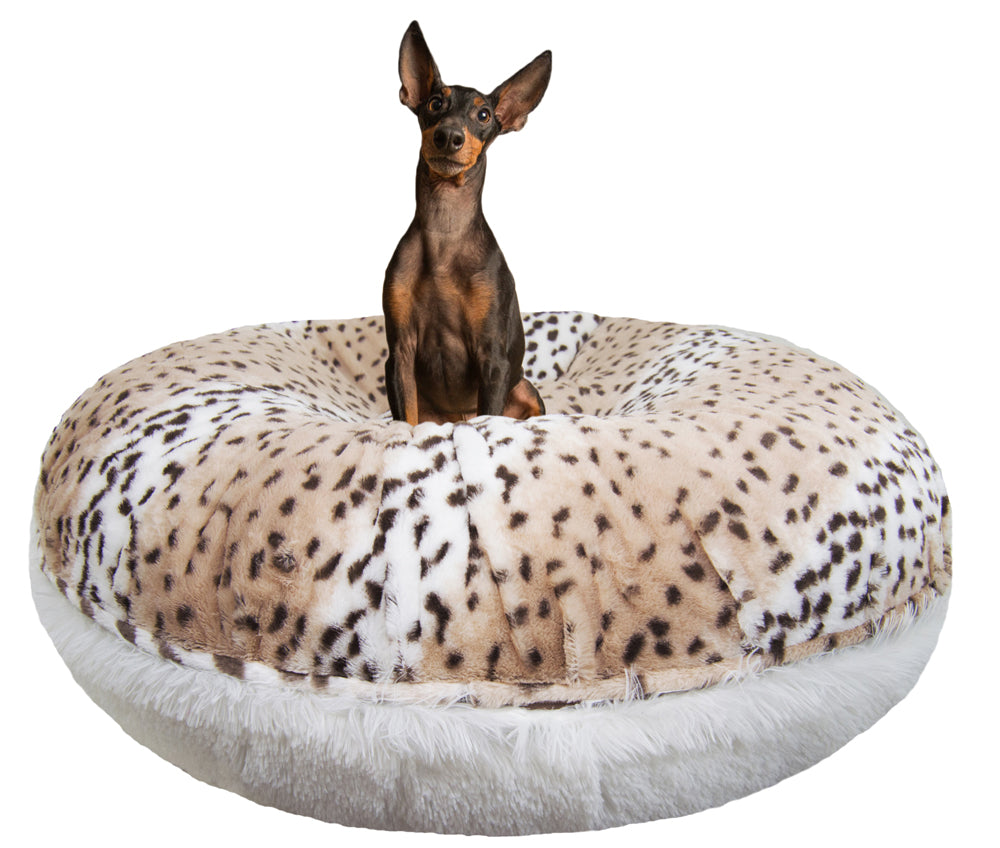 Bagel Dog Bed - Aspen Snow Leopard and Snow White or Customize your Own