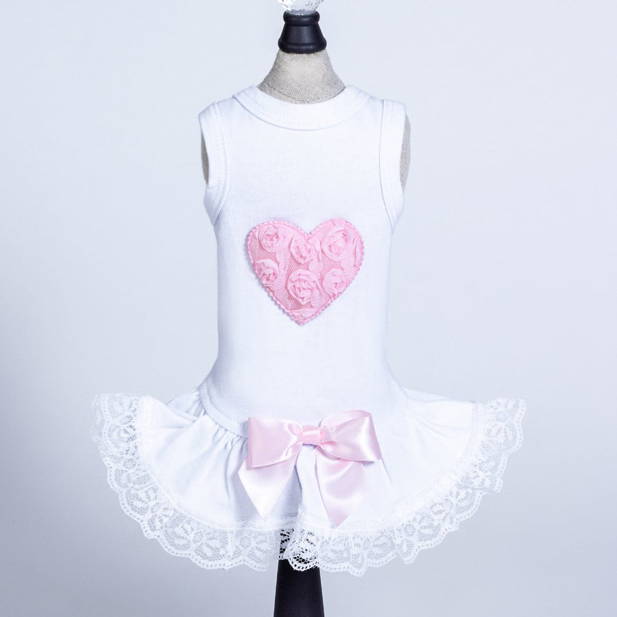 Lacey Puff Heart Dress: Pink
