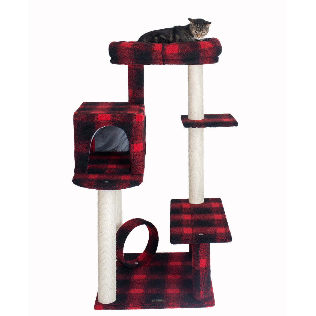 Armarkat B5008 50-Inch Classic Cat Tree With Veranda, Bench, MIni perch, and Spacious Lounger In Scotch Plaid