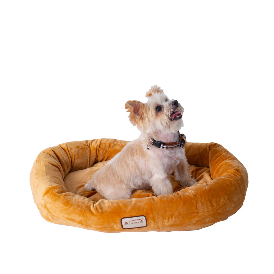 Armarkat Bolstered Pet Bed and Mat, ultra-soft Dog Bed, Brown, Small