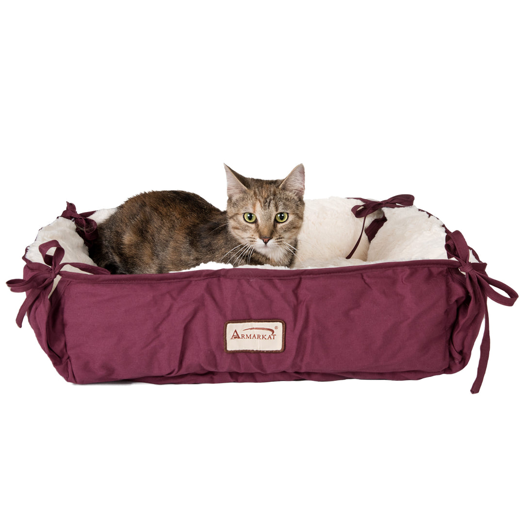Armarkat 2-In-1 Cat Pet Bed & Fleece Cat Mat, Burgundy/Ivory