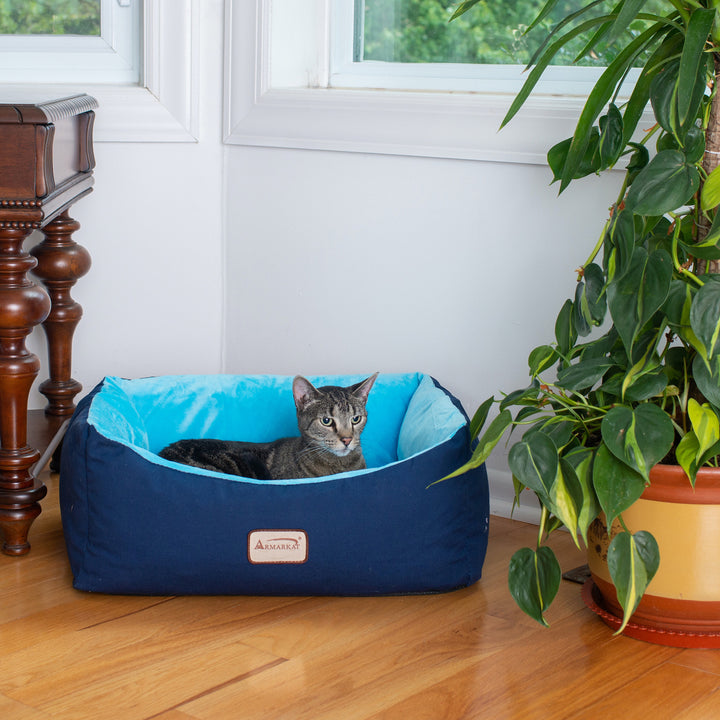 Armarkat Cat Bed, Small Pet Bed, Navy Blue/Sky Blue, C09HSL/TL