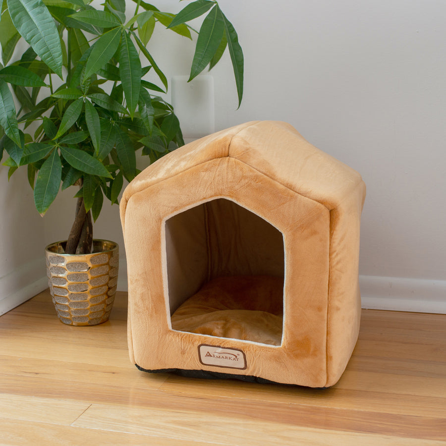 Armarkat Small Indoor Cat house, Cat Beds With Mat, MachIne Washable, C27CZS/MH,  Earth Brown & Beige