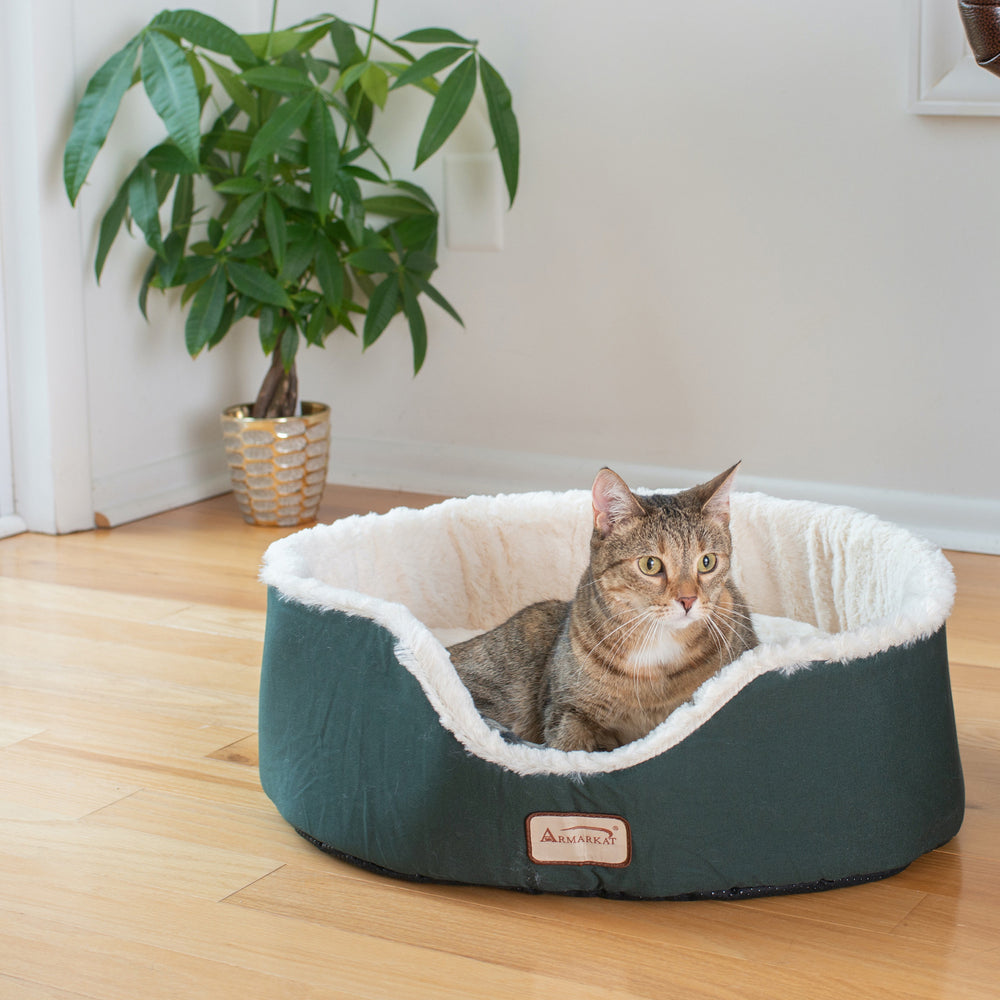 Armarkat Cat Bed Oval pet cuddle house, Laurel Green/Ivory