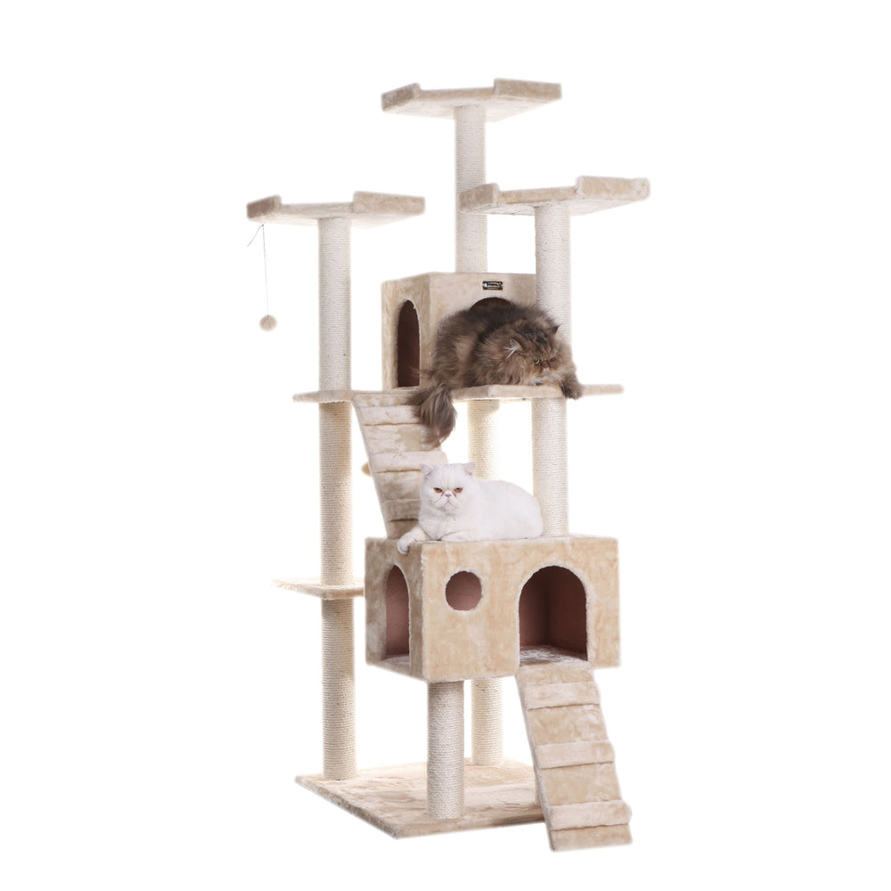 Armarkat 74" Multi-Level Cat Tree Large Cat Play Furniture With SratchhIng Posts, Large Playforms, A7401 Beige