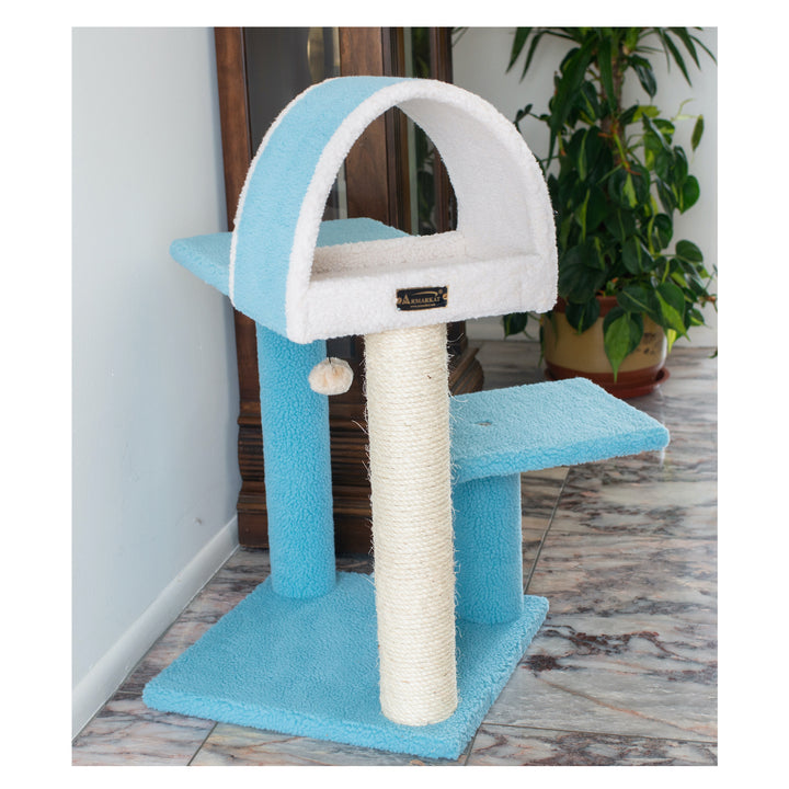 Armarkat Sky Blue 29" Cat Tree With Scratcher And Tunnel For Squeeze, Snoozing And Hiding, B2903