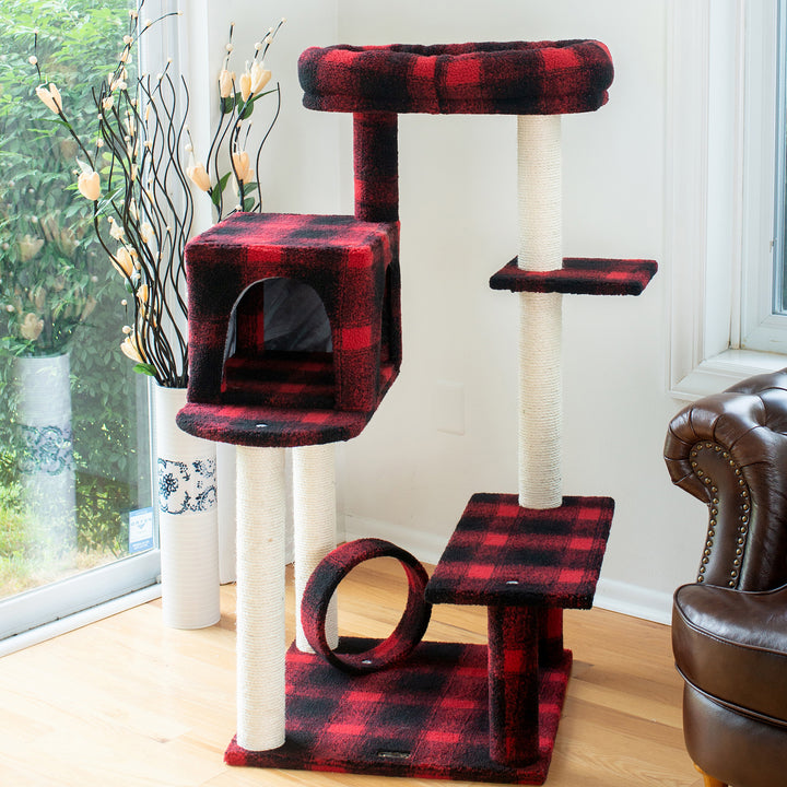 Armarkat B5008 50-Inch Classic Cat Tree With Veranda, Bench, MIni perch, and Spacious Lounger In Scotch Plaid