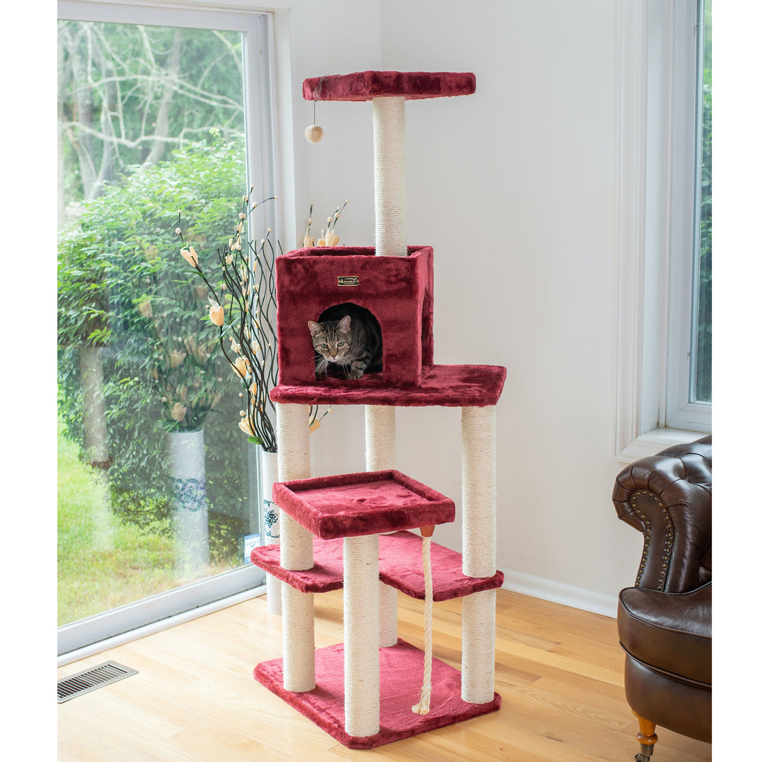 Armarkat Cat Tower, Ultra thick Faux Fur Covered Cat Condo House A6902B, Burgundy;