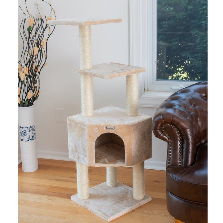 GleePet GP78480321 48-Inch Cat Tree In Beige With Perch And Playhouse