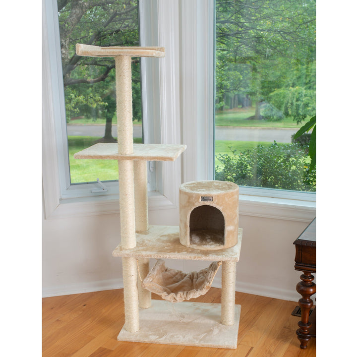 GleePet GP78590221 59-Inch Cat Tree In Beige With Hammock and Round Condo