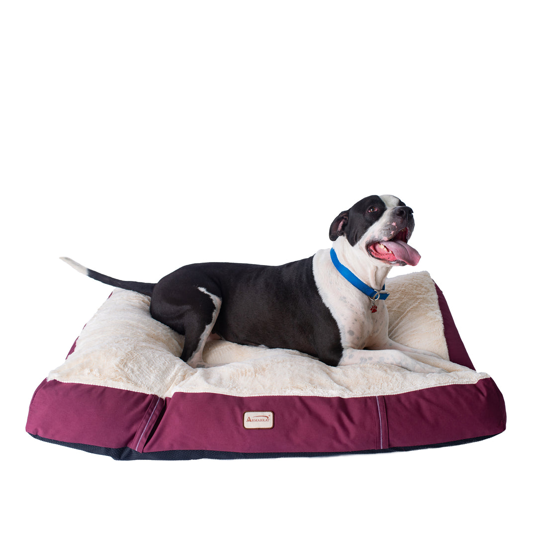 Armarkat M02HJH/MB-X Extra Large Pet Bed Mat With Poly Fill Cushion & Removel Cover,  Burgundy & Ivory
