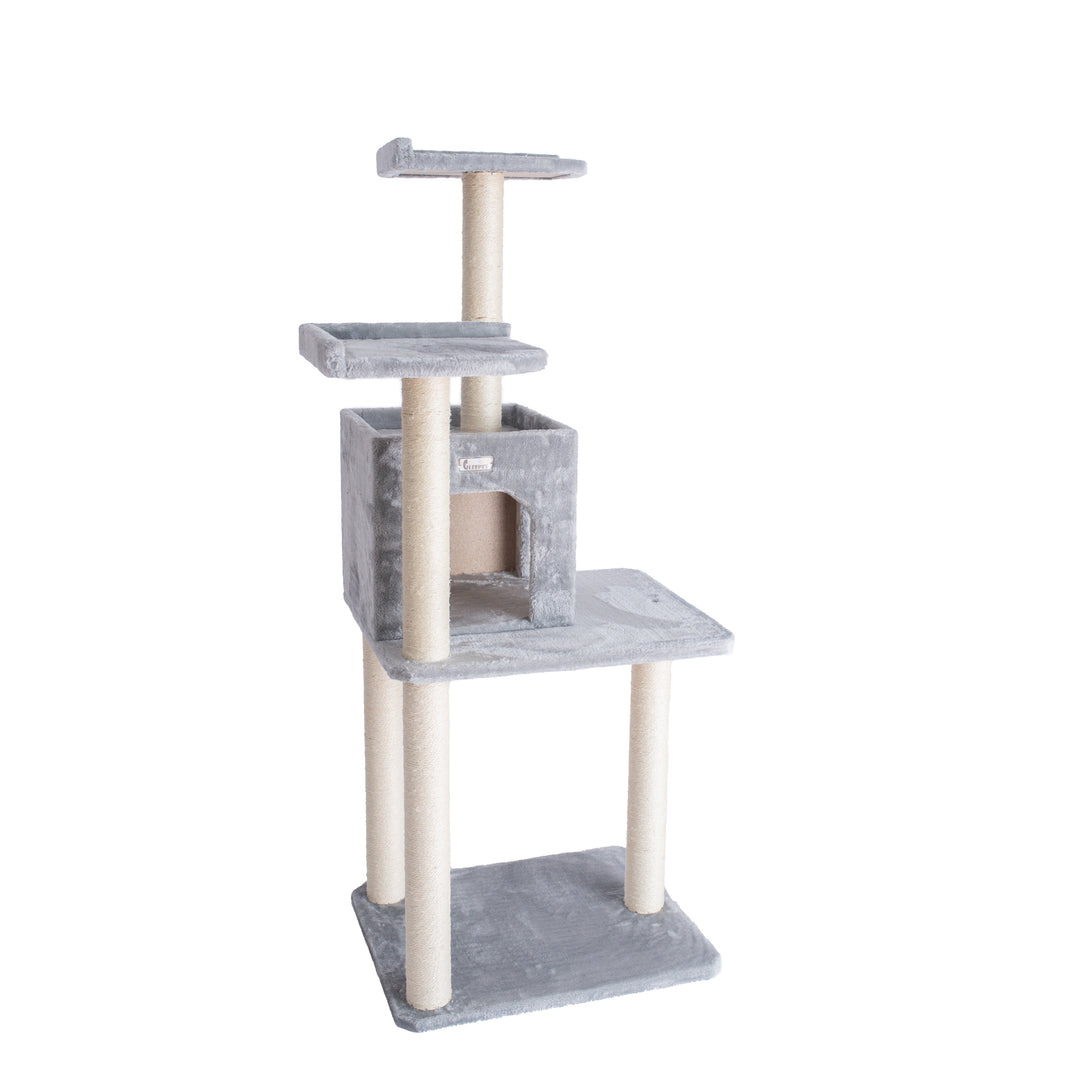 GleePet GP78571022 57-Inch Cat Tree In Silver Gray With Two-Door Condo