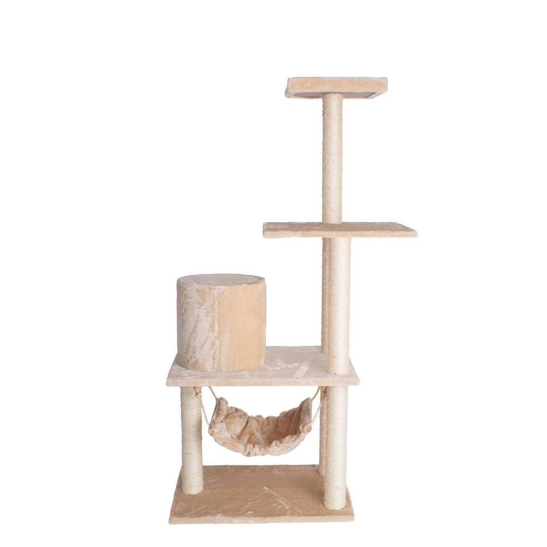 GleePet GP78590221 59-Inch Cat Tree In Beige With Hammock and Round Condo