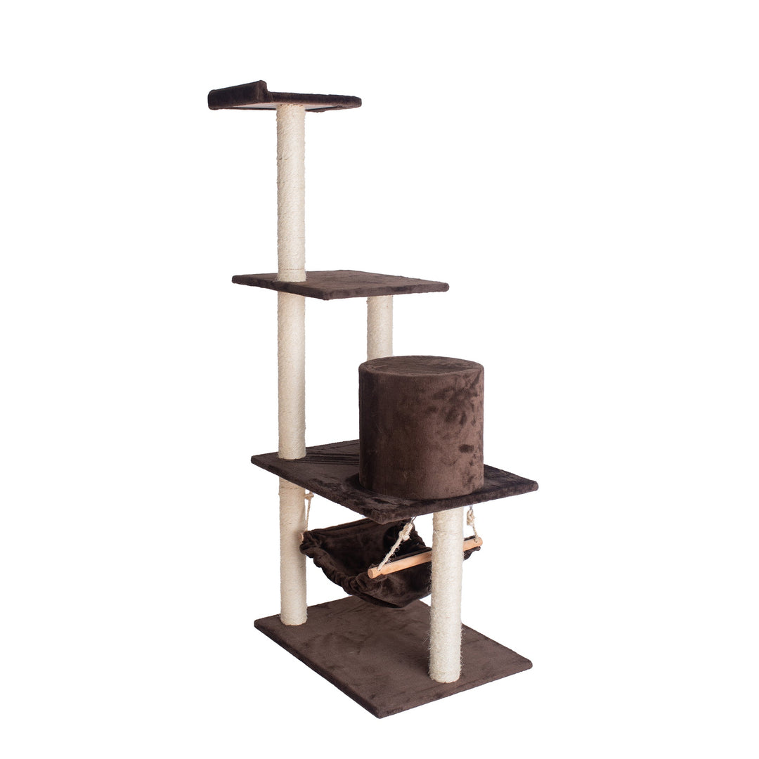 GleePet GP78590223 59-Inch Cat Tree In Coffee Brown With Condo And Hammock