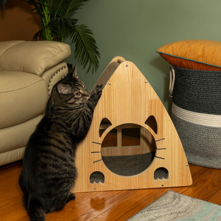 Armarkat Real Wood Medium Triangular Natural Solid Wood Cat Condo