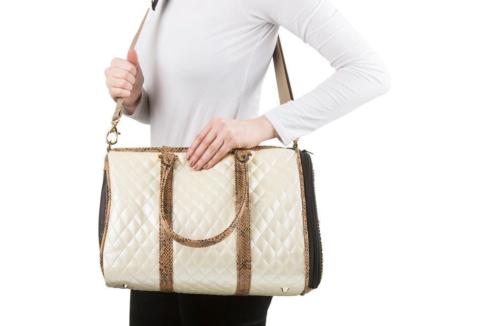 JL Duffe Ivory Quilted Luxe Snake Trim