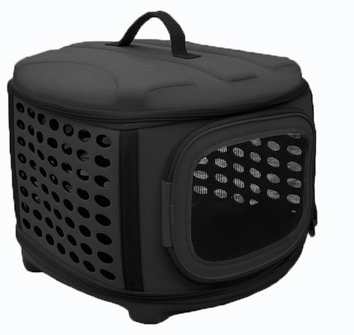 Black Circular Shelled Perforate Lightweight Collapsible Military Grade Transporter Pet Carrier