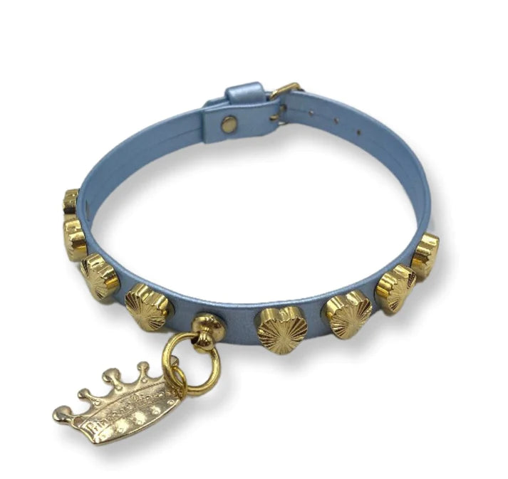 Fashion Collar and Plain Leash Set - Blue with Heart Studs