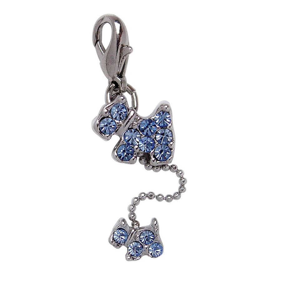 Dog and Puppy Charm with BLUE Rhinestones