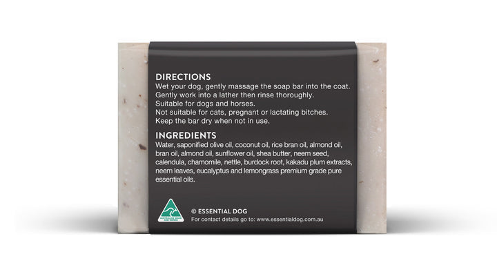 Essential Dog Shampoo Bar (Neem) with Eucalyptus, Lemongrass and 7 plant extracts