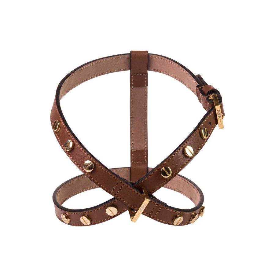 Stud Screw Pet Harness in Brown Leather