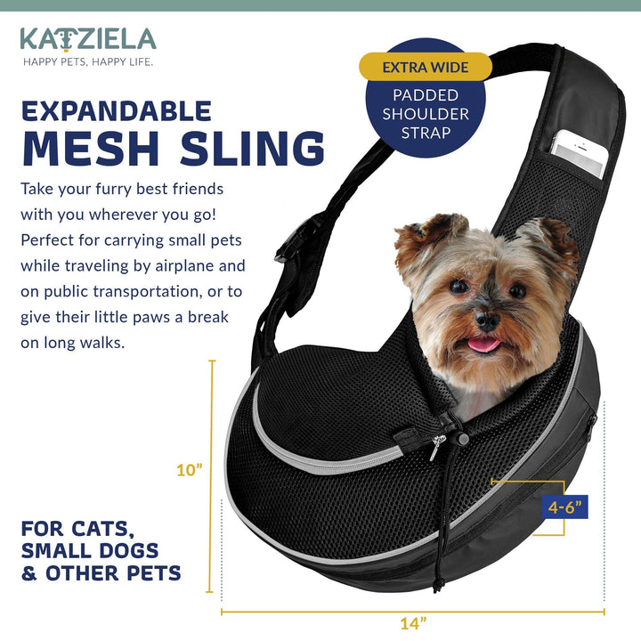 Katziela® Expandable Sling Bag - Front Shoulder Pet Carrier for Small Dog, Cat and Puppy